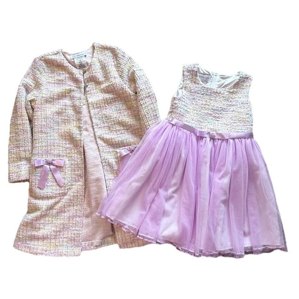 Bonnie Jean Tweed Jacket Pastel Boucle Matching Tulle Dress Size 4t Beautiful